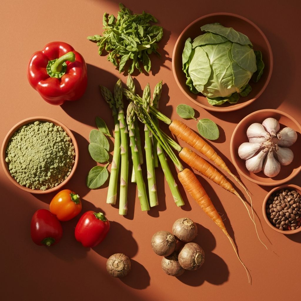 Overhead view of nutritious whole foods arranged thoughtfully