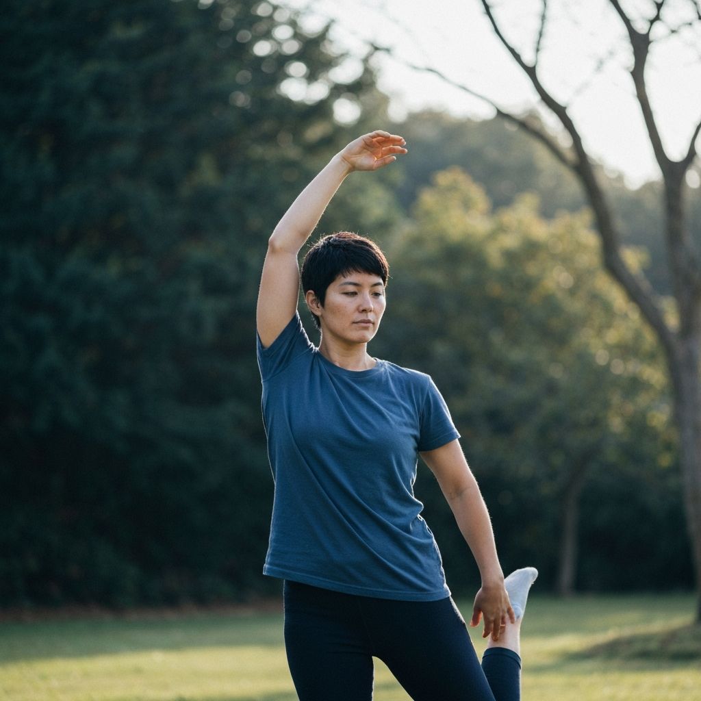 Person engaged in gentle activity in natural outdoor setting